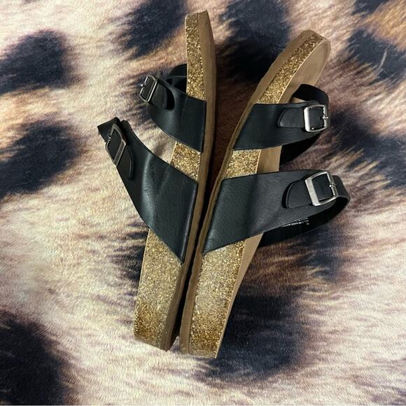Mod Life Black Double Strap Cork Sandals Size 10 w/ Toe Loop - Picture 6 of 7